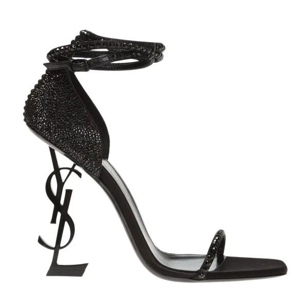 Saint Laurent Opyum YSL Wraparound Sandals with Embellished Black Crystals Sz 41 - Picture 2 of 9